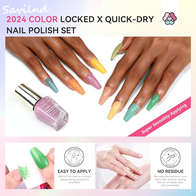 SAVILAND 36 Colors Nail Polish Set Quick Dry: Brown Black Glitter Locked X Tech Regular Pastel Nail Polish Kit Fingernail Polish with Top Base Polish Coat 39 Pcs Home Salon Travel Set