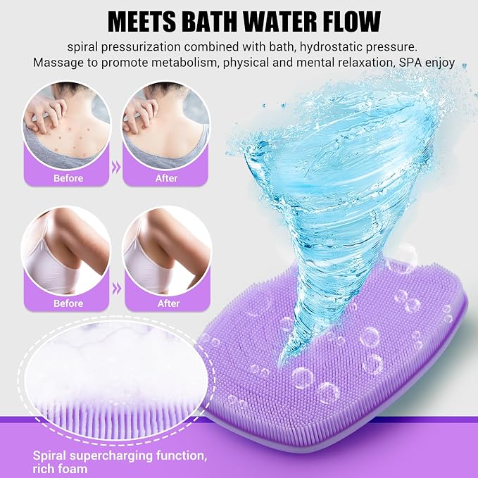 Canroom Silicone Bdoy Scrubber -Anti Zinc Infused-Exfoliating Shower Brush | Highly Elastic Bristles Exfoliator Silicone Shower Scrubber for Body,Cellulite Reduction,Blood Circulation-Purple