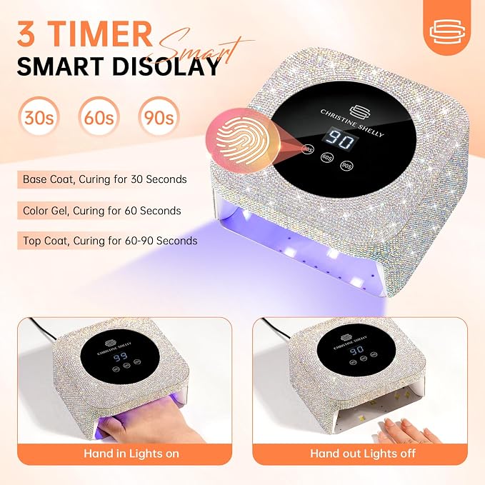 UV Light for Nails, Mini UV Nail Lamp with Auto Sensor Gel Nail Lamp | 48W | Travel Mini Size | 3 Timers | Rhinestone | Plug-in | Fast & even curing | DIY Manicure Nail School | AB Diamond