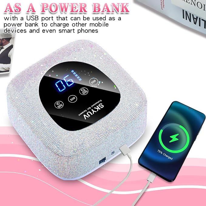 Rechargeable UV LED Nail Lamp, SKYUV Cordless Nail Dryer for Gel Polish, UV Nail Lamp with 4 Timers Setting and LED Touch Screen, Professional Curing Lamp Light with 30 Beads for Salon and Home