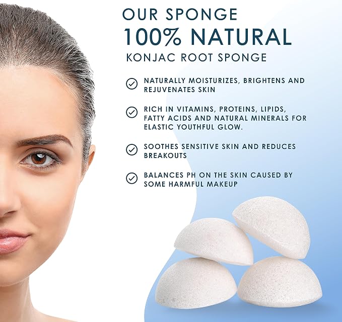 Konjac Sponge Face for Cleansing | Vegan + Microplastic Free | 100% Natural Plant Based | Non-Toxic | Sustainable Biodegradable | Eco-Friendly | Plastic Free Packaging