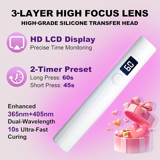Mini UV Light for Nails, Portable LED Flash Cure Lamp for Gel Polish, Small Handheld Magnetic UV Pen for Single Finger, Nail Curing Lamp with Stand for Starter Salon DIY/Home Manicure/Travel