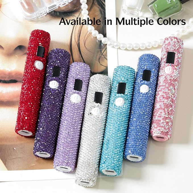 Handheld UV Nail Lamp with Sparkly Rhinestones Violet | 3W Portable LED Nail Lamp, Wireless Rechargeable USB Nail Dryer with Silicone Stamper, LCD Display, for Home DIY Manicures