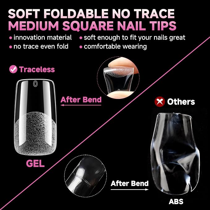 UNA GELLA Medium Square Nail Tips Fake Gel Nails 120pcs Pre-buff Matte | Square Full Cover False Nail Tips Clear Acrylic Nails No C Curve Tips for Press on Nail Extensions Home DIY Salon 12 Sizes