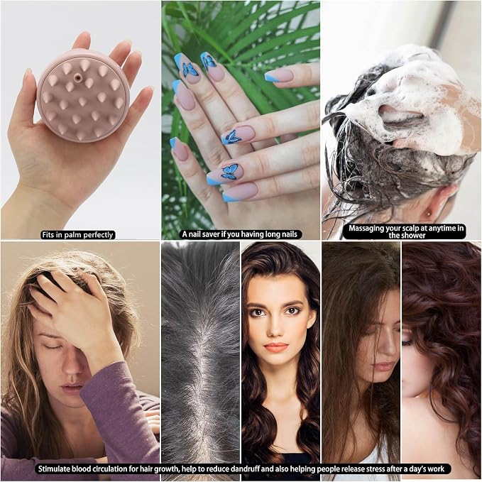 BTYMS Hair Scalp Scrubber Shampoo Brush with Dispenser, Silicone Scalp Massager Exfoliating Brush for Dandruff Removal