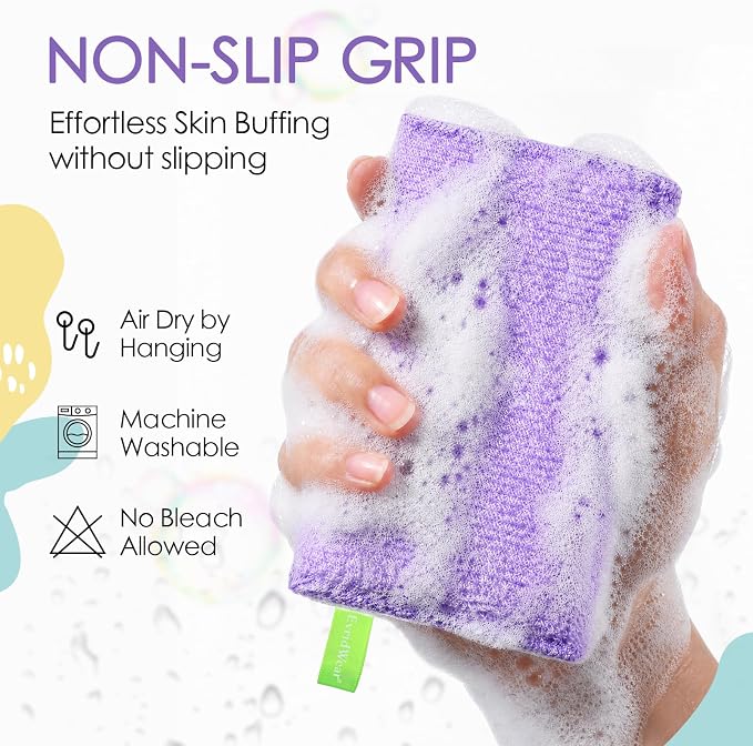 Evridwear Exfoliating Body Scrubber 3 Pack | Exfoliating Bath Sponges for Shower, Body Scrub Exfoliator, Rough Loofah Pads for Men Women, Dead Skin Remover(Macaroon)