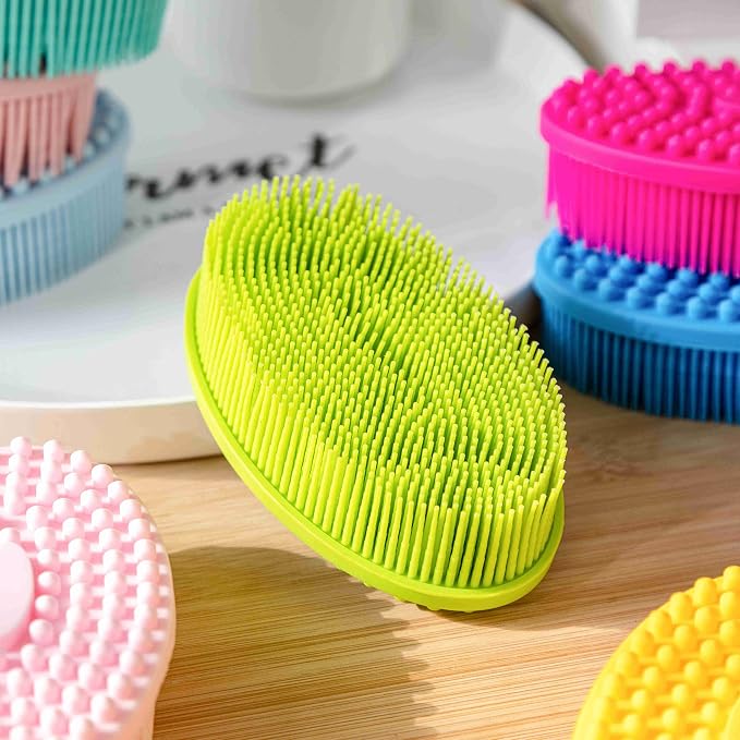 Premium Sensory Brush for Kids or Autism,Soft Silicone Body Scrubber,2 in 1 Sensory Room Occupational Therapy Sensory Brushes,Silicone Loofah,Pet Shower Brush Bath Brush Shampoo Brush(Oval-Green)