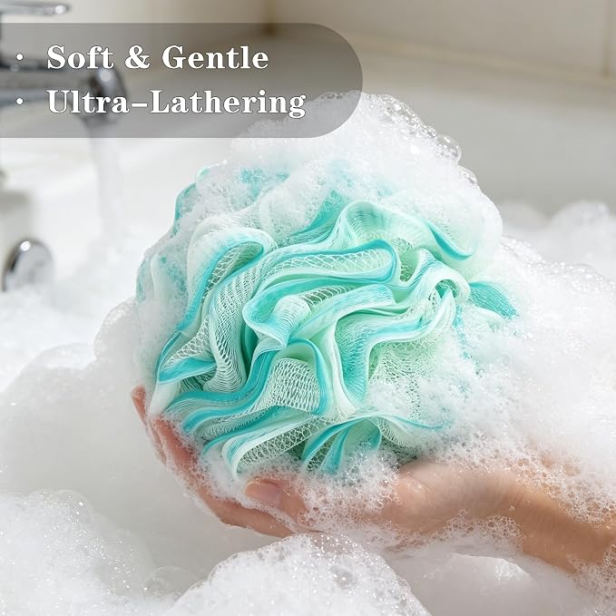 Bath Loofah Sponge 70 Grams Large Size, Soft Mesh Long-Lasting Shower Loofah for Rich Lather, 5 Pack Shower Sponge Exfoliating Cleaning Bath Loofa Body Scrubber Balls for Men & Women(Green)