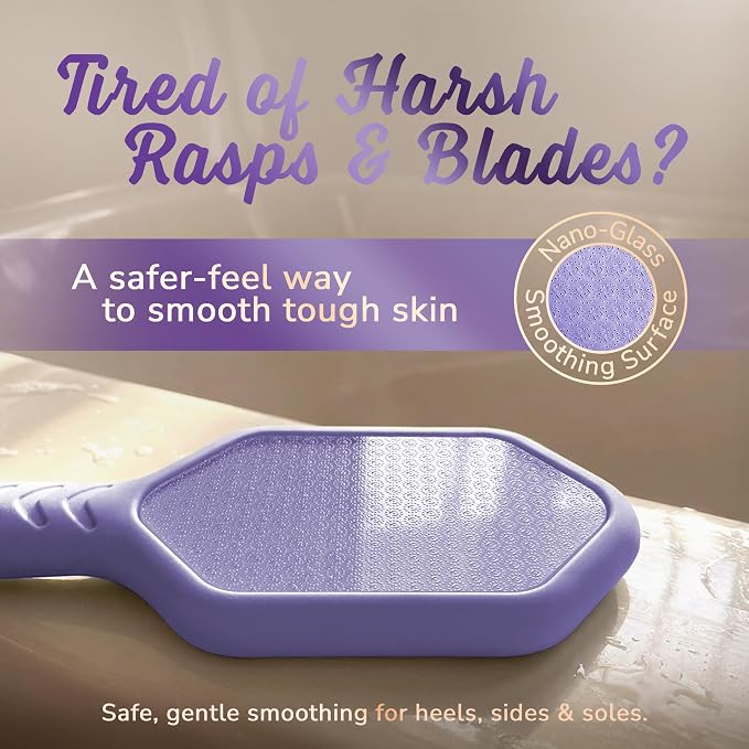 SILKLE Nano Glass Foot File - Foot Callus Remover for Feet & Foot Scrubber | Silicone Grip for Non-Slip Control - Foot Scrubber for Dead Skin, Heel Scraper for Cracked Heels & Foot Exfoliator - Purple