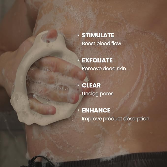 Silicone Shower Scrubber for Body – Exfoliating Loofah Alternative, Zinc & Silver-Infused, Hygienic & Gentle for Sensitive Skin, Durable & Long-Lasting Body Scrubber for Men - White Sand
