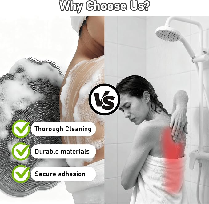 Shower Foot Scrubber Mat No-Slip, No-Slip Suction Cups Shower Foot Scrubber, Wall Mounted Back Scrubber for Shower with Hole