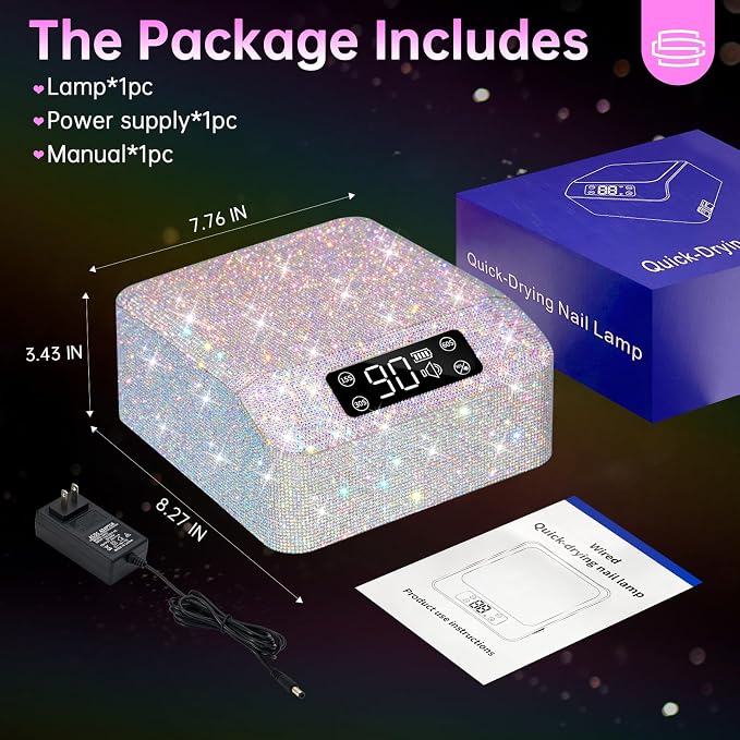 UV Light for Gel Nails, Cordless UV Nail Lamp, Professional Salon & Home | 39 Beads | 96W | 6000mAh Rechargeable | Smart Sensor | Detachable Base | 4 Timers | Rhinestone White Sparkly