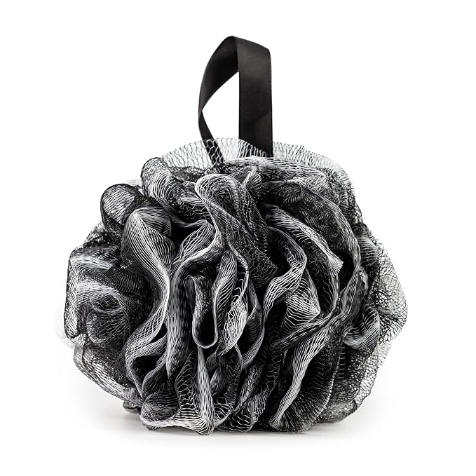 Pete & Pedro Loofah Sponge Pouf Bath & Shower Tool | Light Gentle Exfoliator & Skin Scrubber, Helps with Lather & Exfoliating Dermis | Black Mesh Body Shower Accessories | As Seen on Shark Tank
