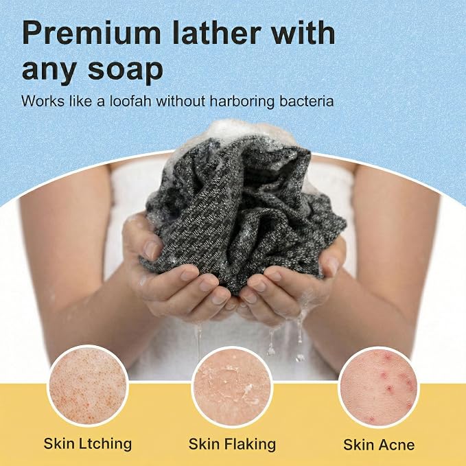 2 Pack Exfoliating Washcloth Towels - Exfoliating Body Scrubber Exfoliator, Back Scrubber for Use in Shower Bath, Japanese & Korean Scrub Wash Cloths, Loofah Lufa Sponge Washer for Women Men