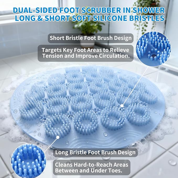 Shower Foot Scrubber Mat & Silicone Back Scrubber with Soft Silicone Bristles,Quick Drying Foot Scrubber in Shower,Deep-Cleaning Wall Mounted Back Scrubber Bath (Blue)