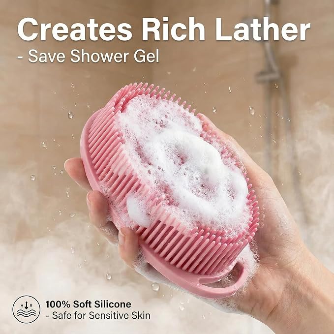 Silicone Body Scrubber Exfoliating 3 Pack, Shower Scrubber for Body,Loofah Alternative for Women Men, 2 in 1 Bath and Shampoo Brush with Handle,Body Exfoliator Tool for Skin, Back,Showering