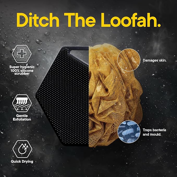TOOLETRIES Silicone Body Scrubber 2.0, Loofah Alternative - Charcoal | Gentle exfoliating shower scrubber that's quick drying, hygienic and longer lasting than traditional loofahs.
