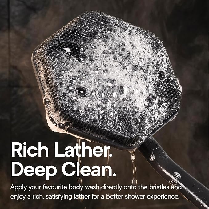 TOOLETRIES Silicone Back Scrubber for Shower, Bath Brush - Charcoal | Long ergonomic handle and non-slip grip make exfoliating hard-to-reach areas simple and comfortable.