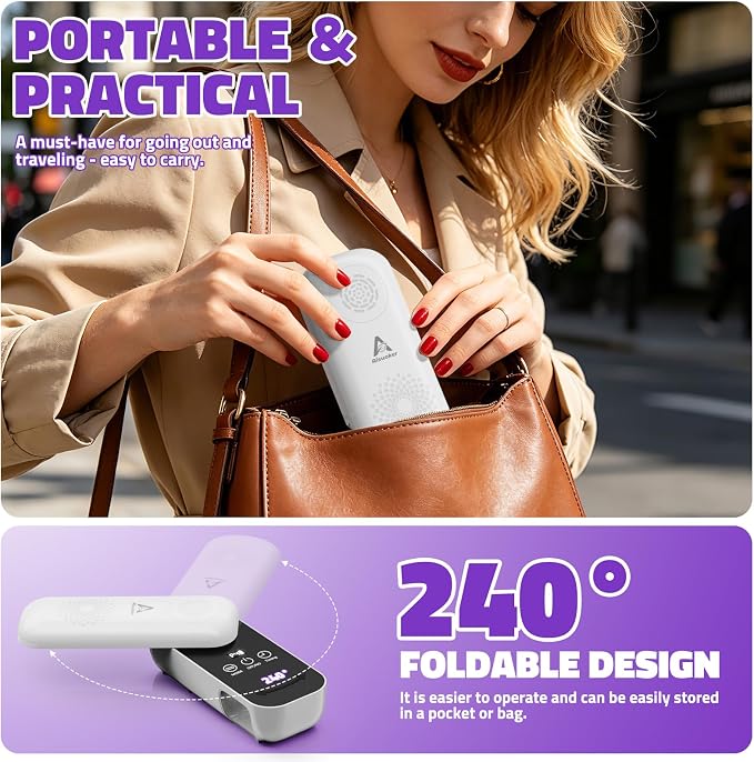 Compact Cordless UV Nail Lamp, 2‑in‑1 Gel Dryer & Nail Care Light with 4 Light Modes, Rotatable Panel & UV Protection Design, Portable LED Nail Light with 4 Modes ＆ Timer for Salon and Home