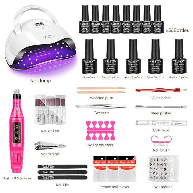 NAIL POLISH KIT with U V Lamp and Drill Starter Kit 36 Colors Gel Nail Polish Nail Art Gel Manicure Kit