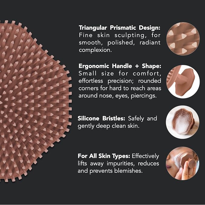 Fen Face Scrubber, Triangular Soft Bristle Silicone Facial Cleansing Brush | Manual Exfoliator for Deep Pore Wash, Scurbbing, and Cleaning, Waterproof Skin Care Tool for Men, Women, All Skin Types