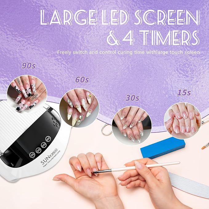 500W UV LED Nail Lamp, 90 LEDs Gel Nail Dryer for Fast Curing with LCD Display, 4 Timer Settings & Auto Sensor, Salon-Grade Nail Light for Home and Nail Salon Use