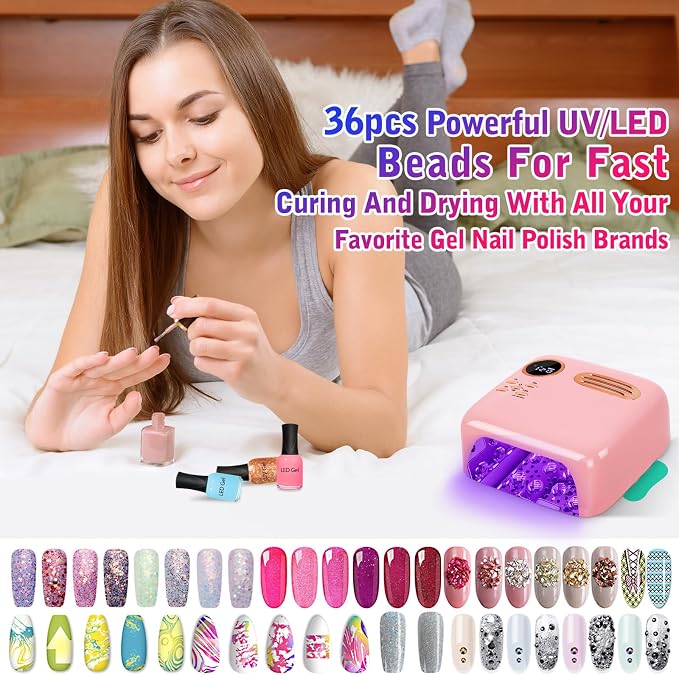 UV LED Nail Lamp for Gel Polish 72W Rechargeable Gel Nail Lamp Cordless Nail Dryer with Replaceable Light Board UV Light for Gel Nails for Home and Salon Use