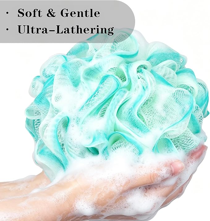Bath Loofah Sponge 70 Grams Large Size, Soft Mesh Long-Lasting Shower Loofah for Rich Lather, 5 Pack Shower Sponge Exfoliating Cleaning Bath Loofa Body Scrubber Balls for Men & Women(Green Mixed)