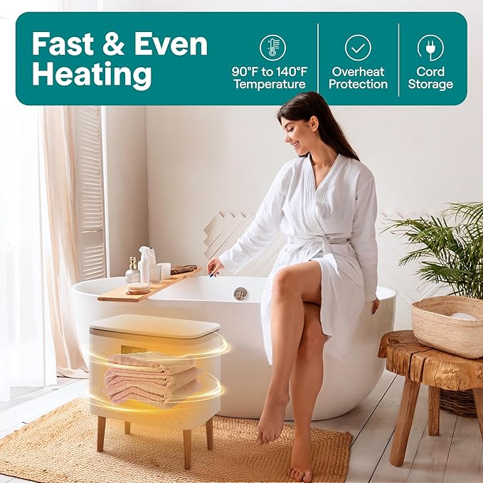 SereneLife Towel Warmer Bucket | Large Blanket Warmer with 20L Stainless Steel Tub & Single Touch Control for Home, Hotel & Spa Use | Adjustable Temp 90 to 140°F | Fits 2 Bath Towels or Robes | Gold