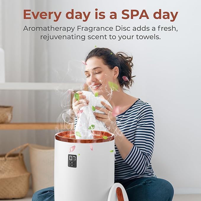 SereneLife Towel Warmer Bucket, with Customized Fragrance for Spa and Bathroom, Luxury Towel Heater Gifts for Him & Her, Auto Shut off, Fits 2 large Towels, Blankets, Bathrobes, PJ's (Cherry)