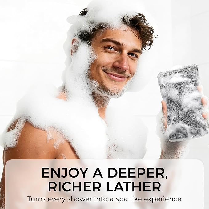 ZOMCHI Body Scrubber, 2 Pack Exfoliating Sponge for Shower and Bath, Large Exfoliator Tool to Remove Dead Skin, Body Sponge for Women & Men (2-Pack, Gray)