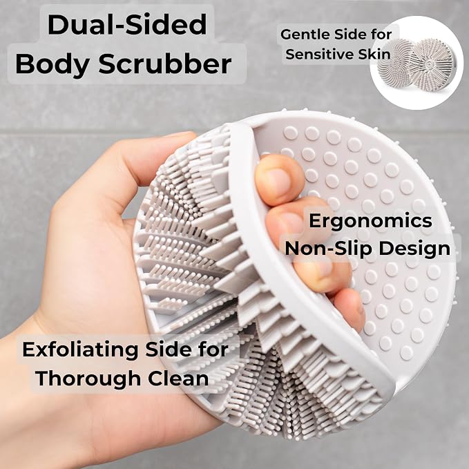 Silicone Body Scrubber for Men & Women Set (Bottles & Bags Excluded) | Exfoliating Dual-Sided Soft Bristles, Non-Porous Quick-Dry Loofah Alternative, BPA-Free for Sensitive Skin