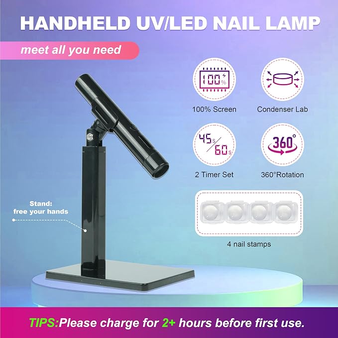 Mini UV Light for Nails, Portable LED Flash Cure Lamp for Gel Polish, Small Handheld Magnetic UV Pen for Single Finger, Nail Curing Lamp with Stand for Starter Salon DIY/Home Manicure/Travel