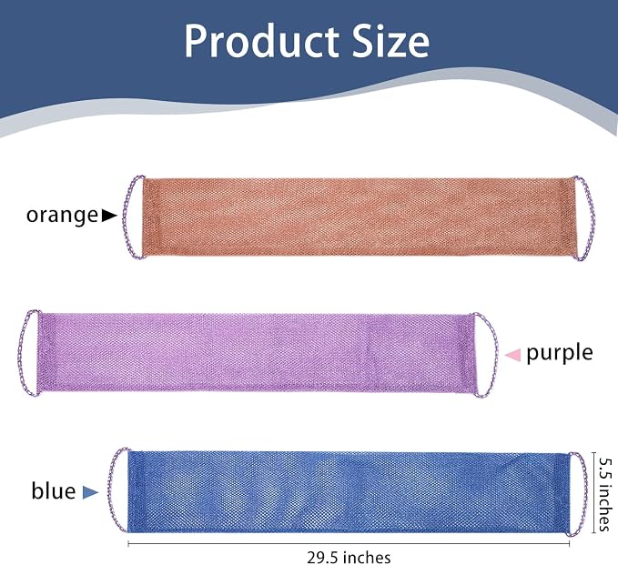 3 Pieces African Net Sponge, African Exfoliating Bathing Back Scrubbers with Handles, Shower Net Body Scrubber Skin Smoother (Blue Purple Coffee) | Exfoliating Body Scrubber for Shower, Back Scrubber Washcloth