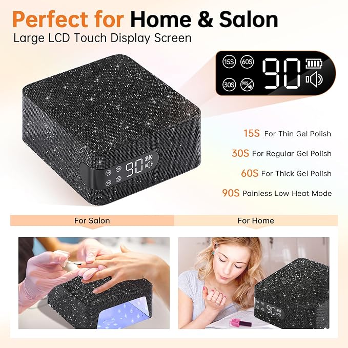 96W UV Nail Lamp, Cordless Nail Dryer | Rechargeable UV Light for Gel Nails, Professional Nail Light, Touch Control & Auto Sensor,Fast Curing Manicure for Salon Home