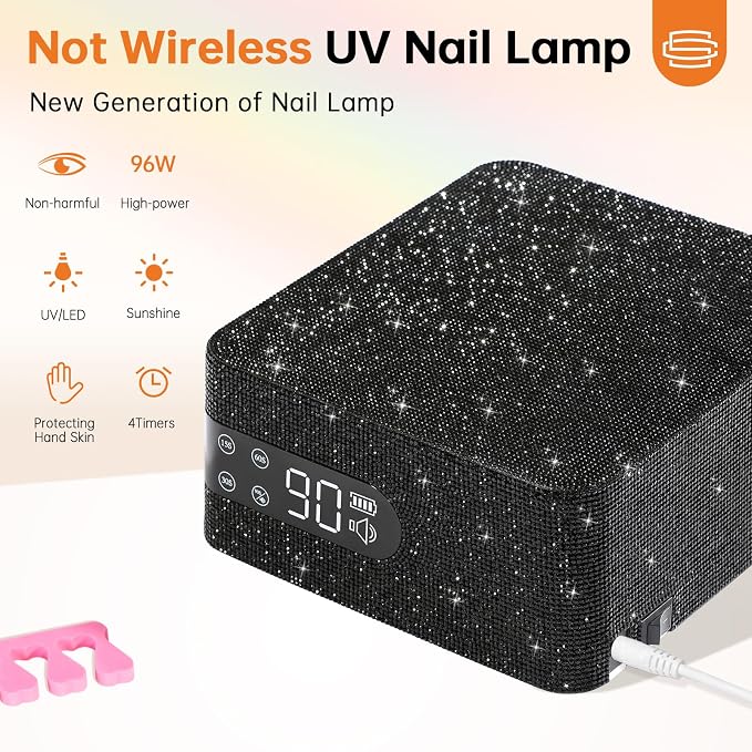 96W UV Nail Lamp, Plug-in Nail Dryer | UV Light for Nails with 4 Timer Setting, Touch Control & Auto Sensor, Fast Curing Lamp for Gel Polish Manicure Salon & Home