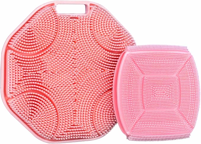 Silicone Body Scrubber & Face Scrubber Set, Shower Scrubber with Soft Bristles, Non-Slip Scrubbies for Body, Face Scrubber Exfoliator for Sensitive Skin (Pink+Pink)