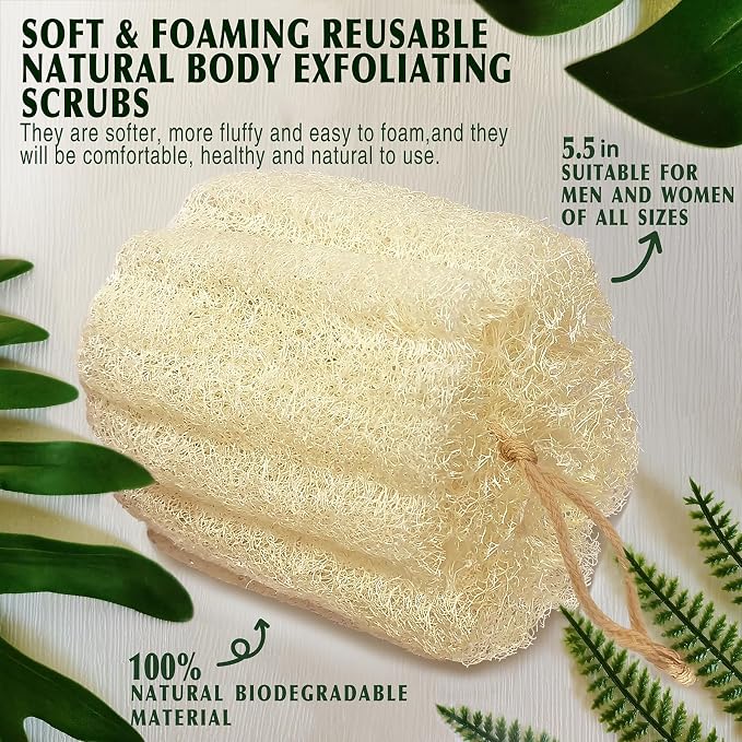 Natural Egyptian Loofah Sponge Exfoliating Body Scrubber,Biodegradable and Suitable for Both Men and Women, This lufa Sponge is Ideal for Body and face Scrubber,Soft and Easy Foaming (3 Pack)