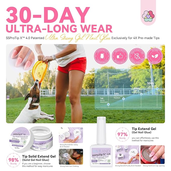 SAVILAND Almond Nail Tips 30 Days Wear: 96 Pcs 16 Sizes French Tip Nails Pink White Ombre Full Cover False Nail Tips Strong Nail Glue For Nail Tips Nail Primer Builder Nail Gel LED Lamp Manicure Kit