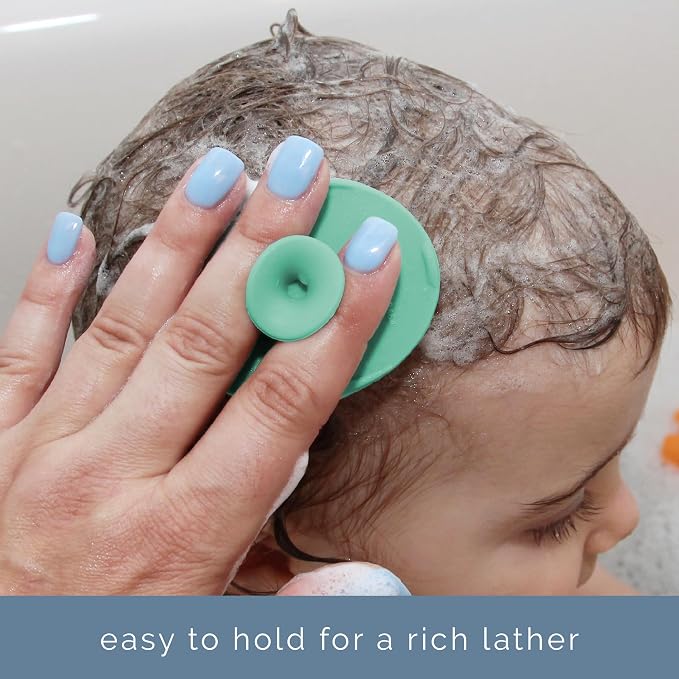 S&T INC. Cradle Cap Brush for Baby, 2 Pack, 2" x 2.5", Grey and Teal | Exfoliating and Massaging, Cleansing Brush for Baby, Silicone Bristles, Rinses Clean, Suction Cup Handle