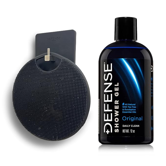 Defense Soap Shower Tools Set & Defense Soap Organic Tea Tree Body Wash | All Natural Shower Gel with Tea Tree Oil, Eucalyptus Oil, and Aloe Vera. Wrestling Inspired, for All Mens & Womens Skin Types