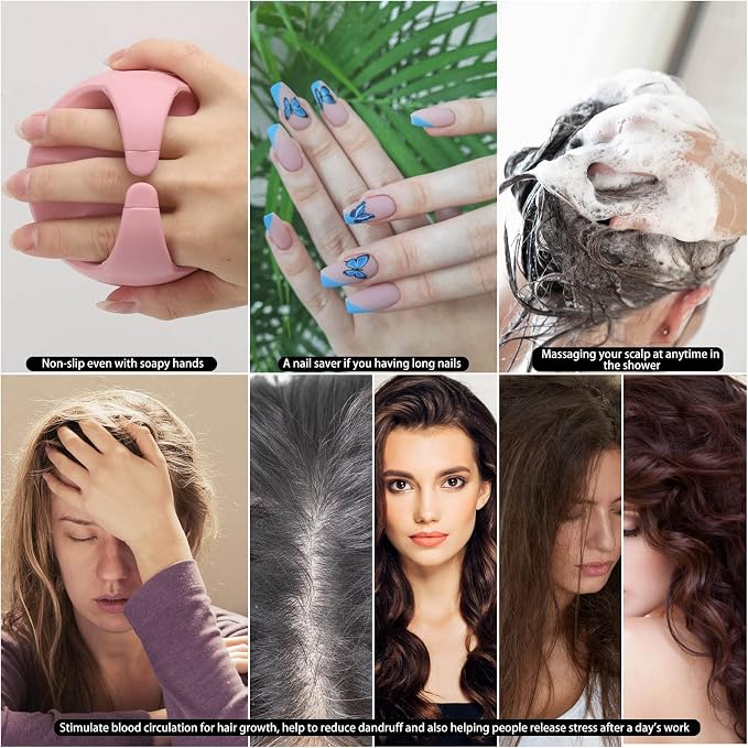 Silicone Scalp Massager Shampoo Brush Hair Scrubber Scalp Brush for All Hair Types of Women, Men, Kids, Pets - Pink