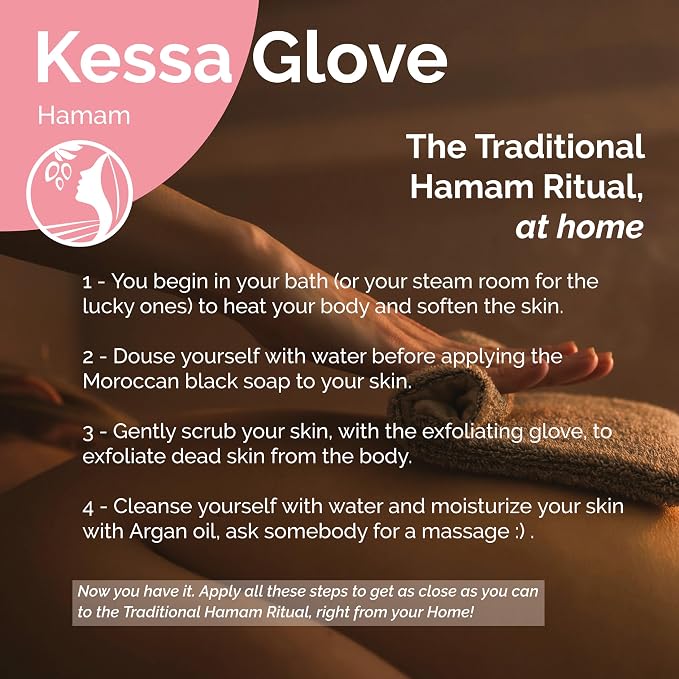 Fatima's Garden Exfoliating Kessa Gloves - Natural Spa Scrubbers, Black (2 Gloves)