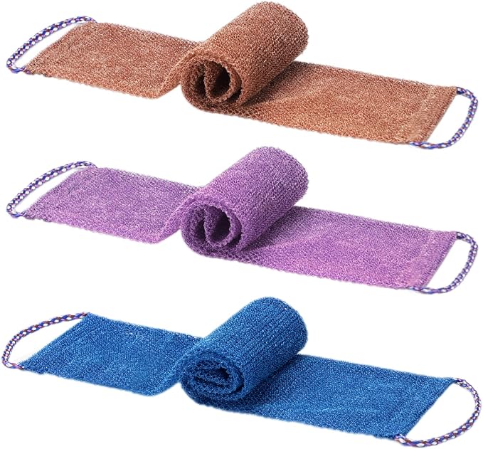 3 Pieces African Net Sponge, African Exfoliating Bathing Back Scrubbers with Handles, Shower Net Body Scrubber Skin Smoother (Blue Purple Coffee) | Exfoliating Body Scrubber for Shower, Back Scrubber Washcloth
