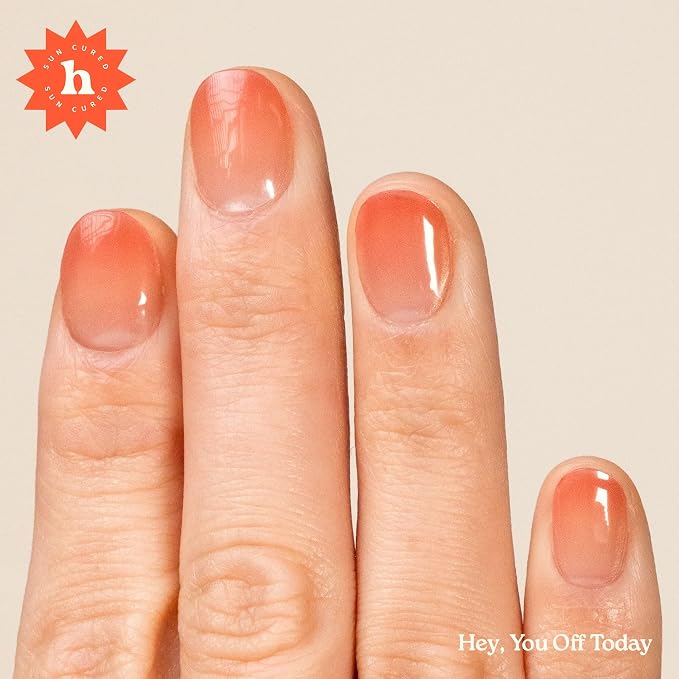 Heyhae Semi Cured Gel Nail Strips Salon Quality - Hey, You Off Today? | No UV Light Needed | Salon Quality, Easy Apply & Remove | 28 Strips, 1 Prep Pad, Nail File, Wooden Stick | Neutral Ombre