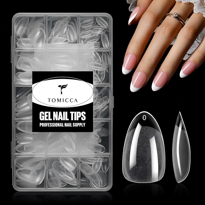 TOMICCA Short Almond Nail Tips, Pre-Shaped Half Matte Clear Full Cover Nail Extension Tips, 240PCS 15 Sizes, Gel Nail Tips for Acrylic/Gel Extensions, Natural Look