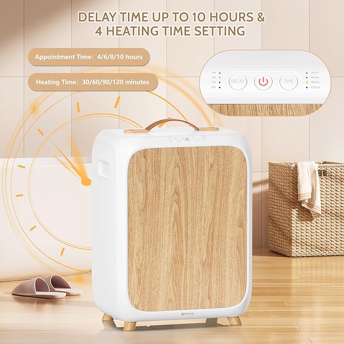 Keenray Towel Warmer Bucket, Luxury Rectangle Towel Warmer for Bathroom with Timer & Delay, Customized Fragrance, Child Lock, Fits 2 Large Towels, Blankets, Bathrobes, Ideal Gift for Him & Her(Wood)