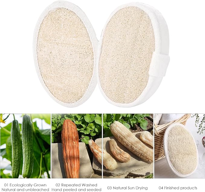 Natural Loofah Sponge 4 Pack for Shower, Organic Luffa Exfoliating Body Scrubber, Eco Friendly Biodegradable Bath Sponge, Plant Based Body Exfoliator for Men Women, Shower Loofah with Hanging Rope
