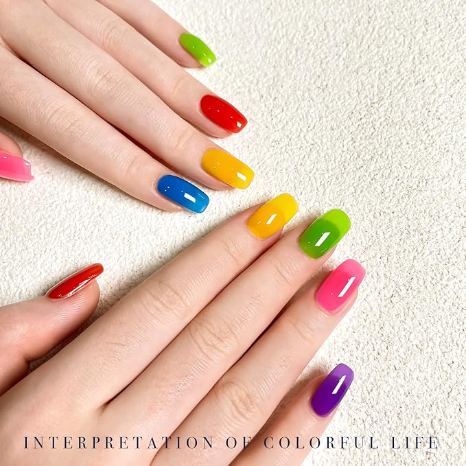 GAOY Glass Jelly Gel Nail Polish Set, 6 Colors Yellow Blue Green Red Pink | Summer Nail Art, Layer with Cat Eye, UV Lamp Required, Long Lasting, Beach Vacations, Pool Party Glam, Manicure Pedicure