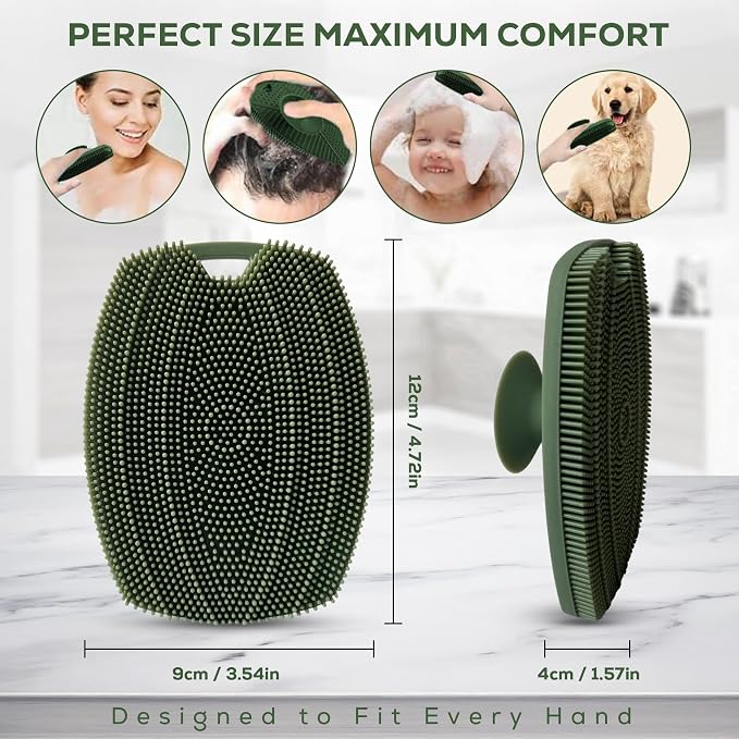 Silicone Body Scrubber — Suction Cup Mount & Hook, Gentle Exfoliating Shower Brush, Soft Loofah Alternative for Men, Women & All Skin Types — Sage Green